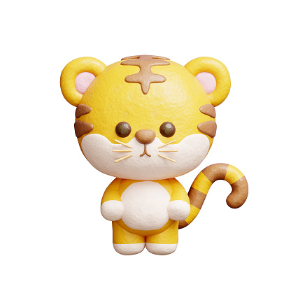 3D cute tiger standing, Cartoon animal character, 3D rendering.
