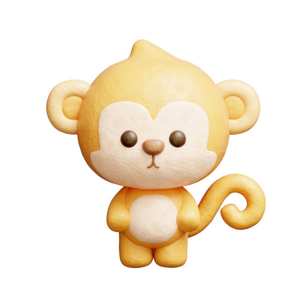 3D cute monkey standing, Cartoon animal character, 3D rendering.