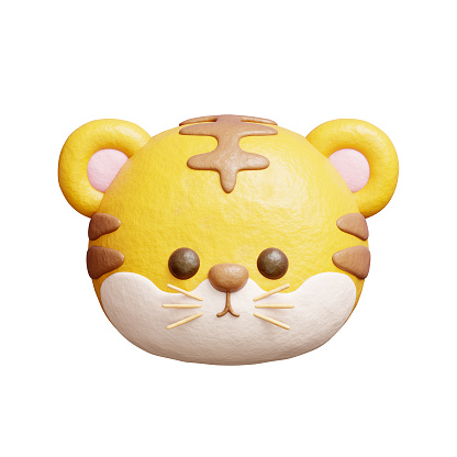 3D cute tiger, Cartoon animal character, 3D rendering.