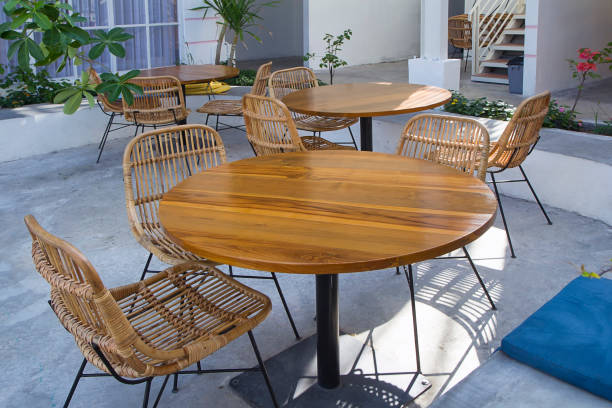 istock Table & wicker rattan chair in cafe restaurant 1927462656