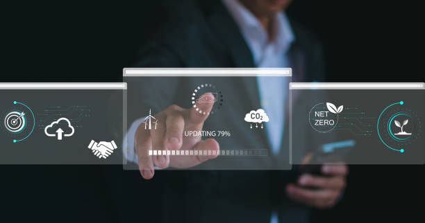 istock Businessmen work on virtual screens to reduce carbon dioxide emissions, climate change, limit global warming, promote sustainable development, and innovate green business concepts. Future renewable energy 1927484173