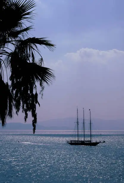 Photo of A sailing ship floating in the sea