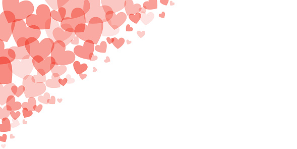 Red hearts corner confetti backgorund, vector border for greeting card or valentine day poster design
