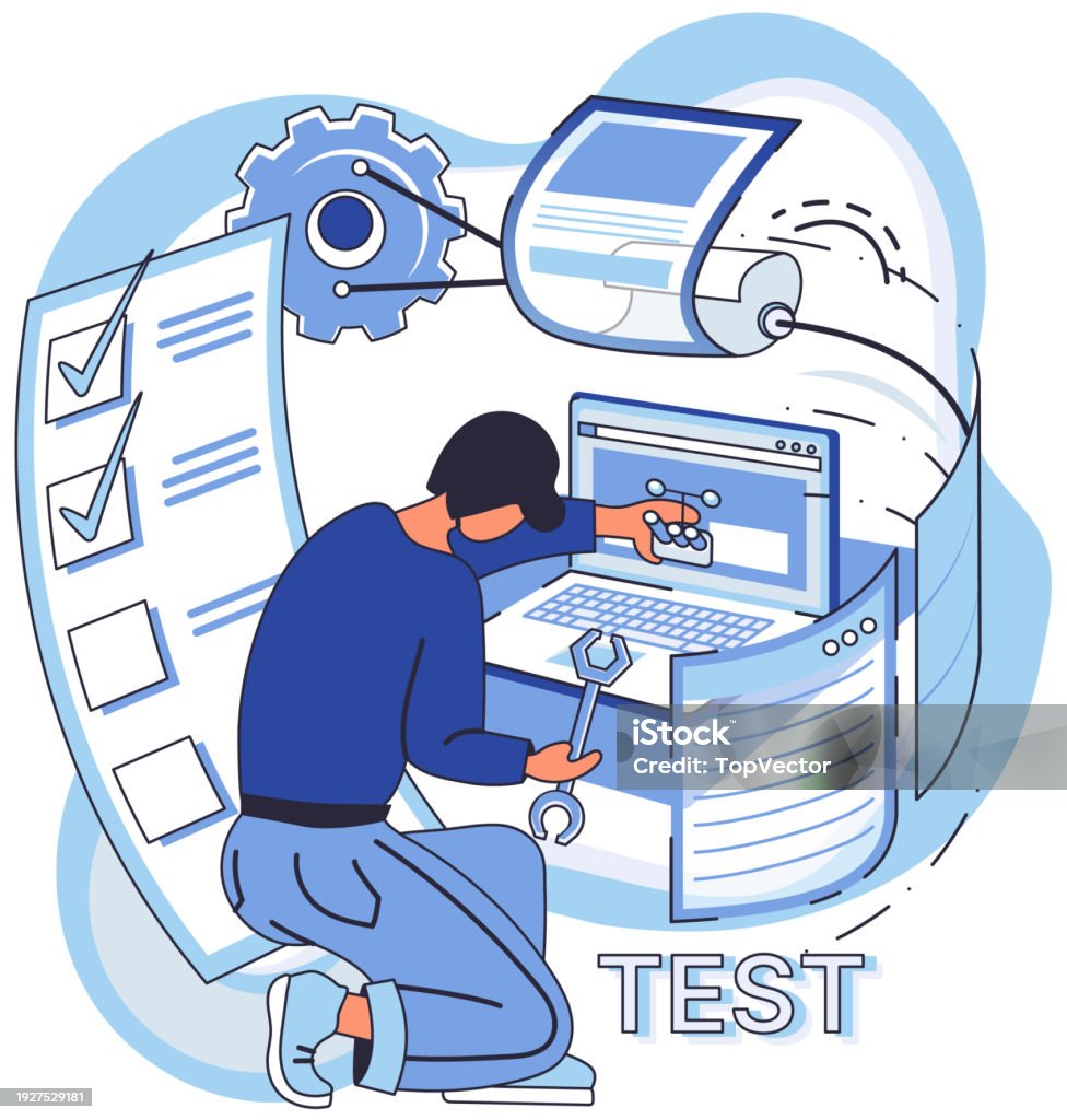 Application Testing Metaphor Vector Software Testing Debugging Process ...