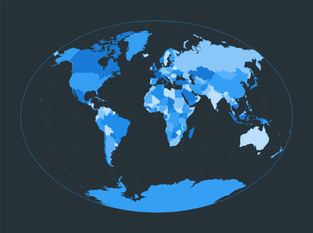 istock World Map. Fahey pseudocylindrical projection. Futuristic world illustration for your infographic. Nice blue colors palette. Classy vector illustration. 1927529750