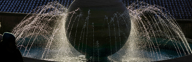 panoramic photo of the water jets of a fountain