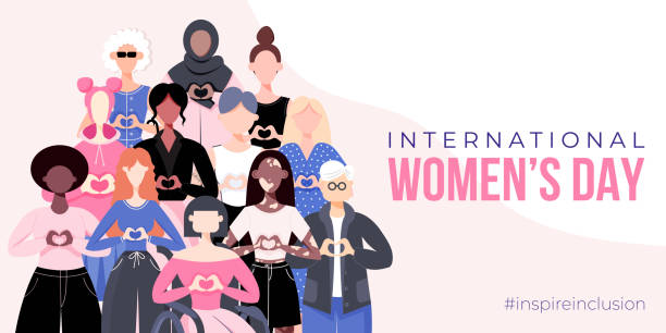 international women's day banner, poster. inspire inclusion campagne. - women's day stock illustrations