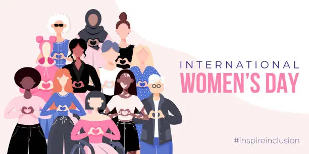 Vector illustration of International Women's Day banner, poster. Inspire inclusion campagne.