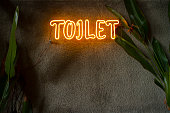 toilet sign with led light on the wall
