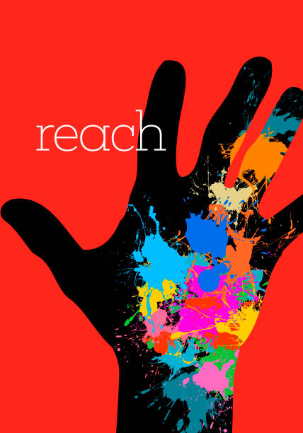 Reaching/Striving Concept Abstract splash painting showing silhouettes of Hands raised. Pop art, drip, Drip, splashing, splattered, mix, Liquid, Excitement. Volunteer, Moving Up, Learning, Meeting, A Helping Hand, Reaching, Help - Single Word, Candidate, Education, Political Party, voting, Social Gathering, support, community, abstract oil painting for beginners stock illustrations