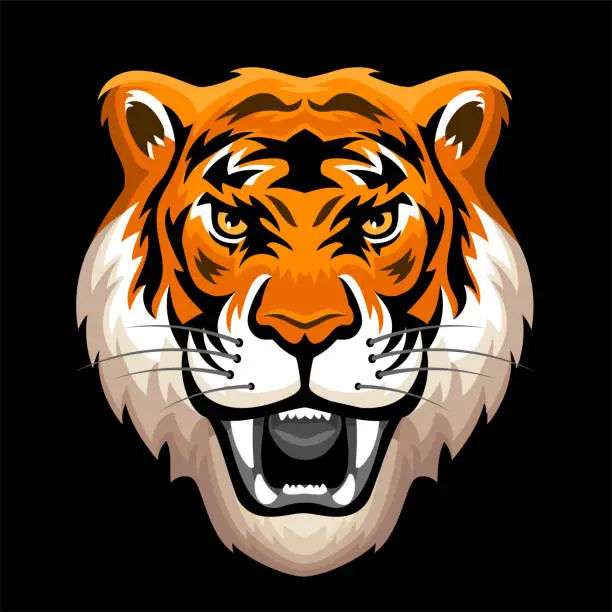 Vector illustration of Tiger Roaring. Tiger Head Tattoo. Mascot Creative Design