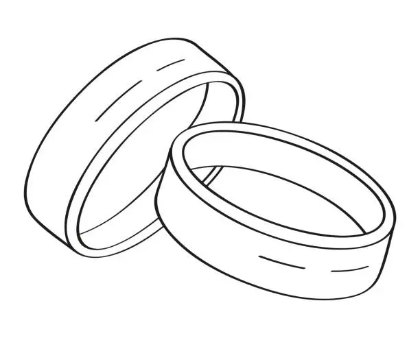 Vector illustration of Wedding rings with linear, continuous style. Symbol of marriage. Wedding ceremony. Happy newlyweds exchange rings.