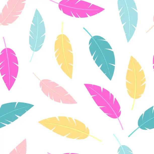 Vector illustration of Multicolored bird feathers vector seamless pattern