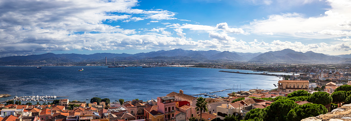 Stunning panoramic view of the bay of Milazzo city, Sicily, Italy