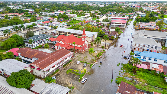 Flooded street in Paramaribo after the rain