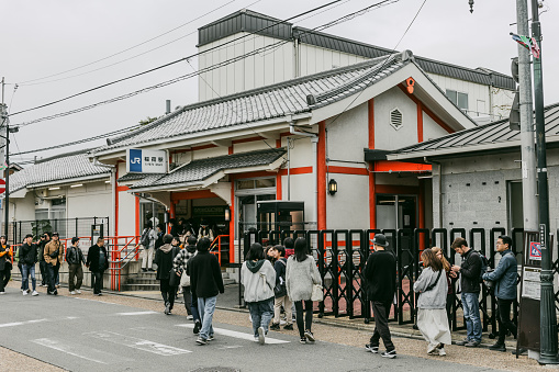 2023-11-12 Fushimi Inari, Kyoto, Japan. People waiting in line to enter Fushimi Inari Shrine in Kyoto, Japan