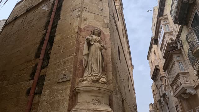 The Corner Statue Of Our Lady Of Sorrows In Cospicua In Malta