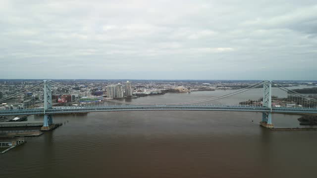 Aerial drone view of the Ben Franklin Bridge.