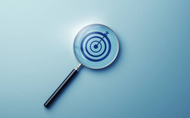 istock Target icon in Metallic Magnifier on Soft Blue Background 1927628352