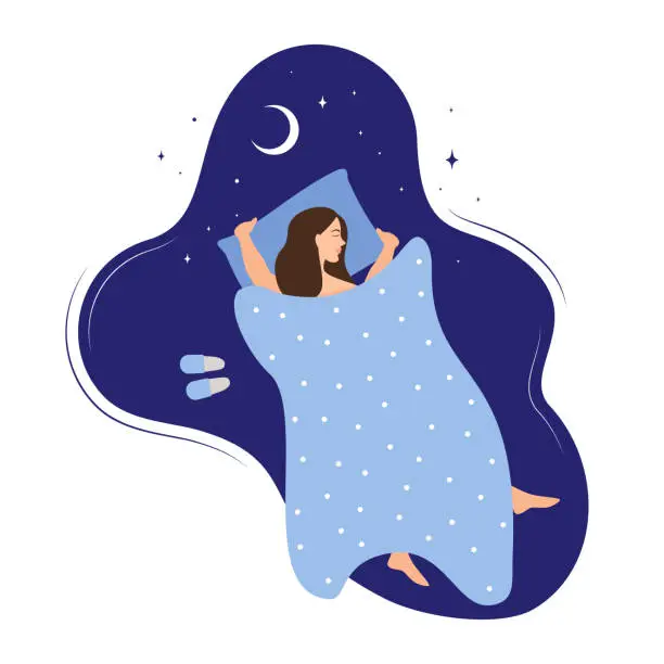 Vector illustration of Enjoy sleep. A young woman is sleeping