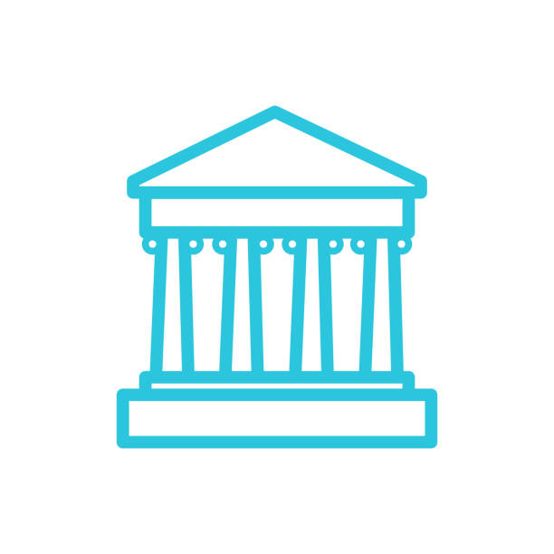 고대 사원, 이온 기둥, 파란색 아이콘 세트에서 - greek culture italian culture architecture colonnade stock illustrations