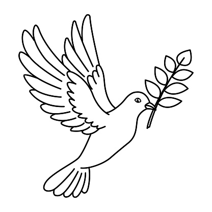 Vector Illustration of a Flying Dove Holding an Olive Branch