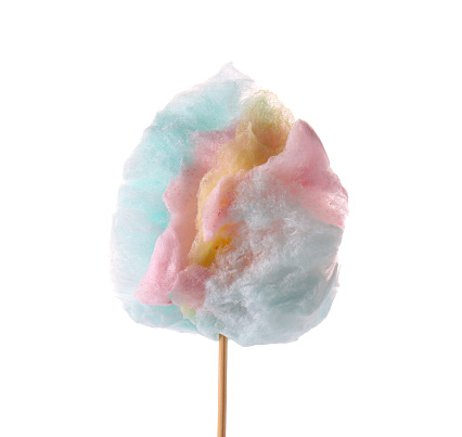 Stick with colorful cotton candy isolated on white