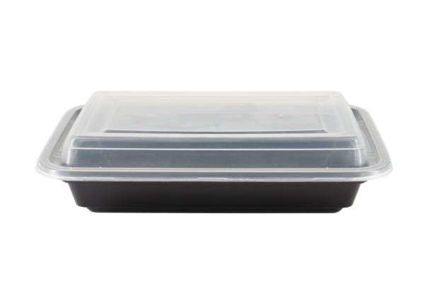 istock Black Plastic food container with cover isolated on white background 1927747698