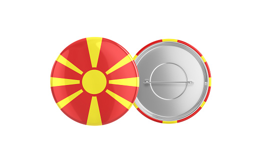 3d Render Macedonia Flag Badge Pin Mocap, Front Back Clipping Path, It can be used for concepts such as Policy, Presentation, Election.