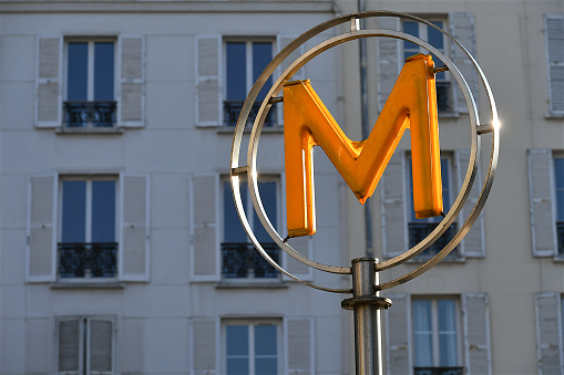 Paris, France-01 11 2024: Paris metro sign, France.