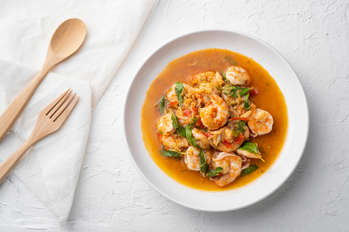 Seafood stew and tofu, shrimp, octopus, mushroom and carrot.