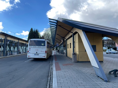 Rýmařov, Czech Republic - March 16, 2023: Buses at the bus station.