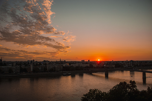 Bridges of Novi Sad, Serbia in sunset