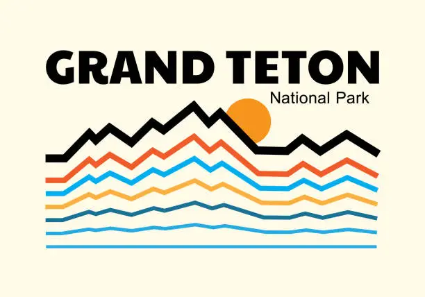 Vector illustration of Wyoming Grand Teton National Park mono line tone vector design for t shirt badge sticker illustration