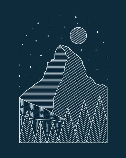 Vector illustration of Zermatt matterhorn mountain switzerland in mono line vector design