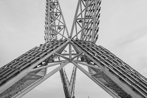 This is a shot upwards of the Scissortail Bridge in downtown Oklahoma City.
