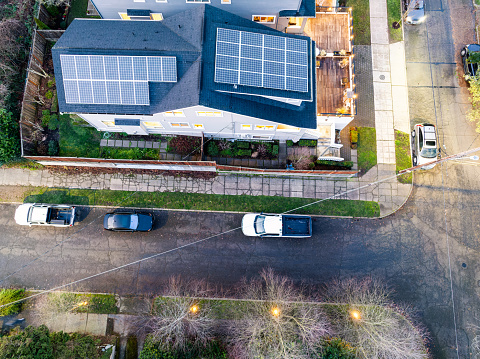 Solar panels on houses in Seattle.