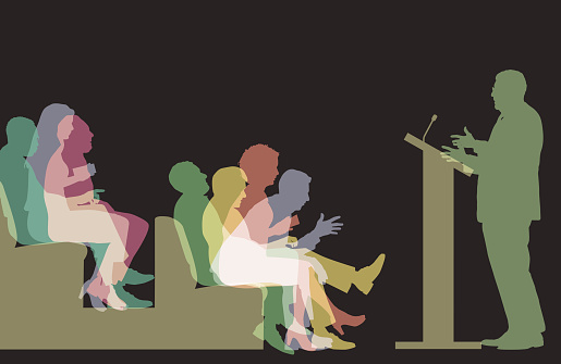 Colourful overlapping silhouettes of Politicians Debating