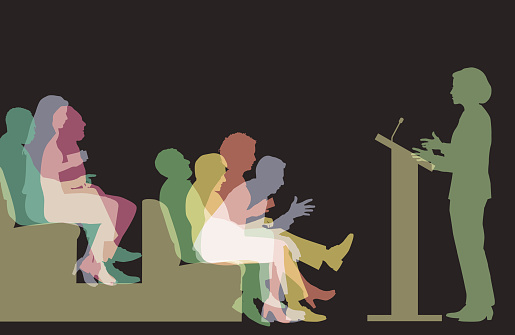 Colourful overlapping silhouettes of Politicians Debating