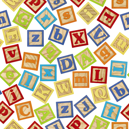 A 3D illustration of Random Alphabet Blocks with no background