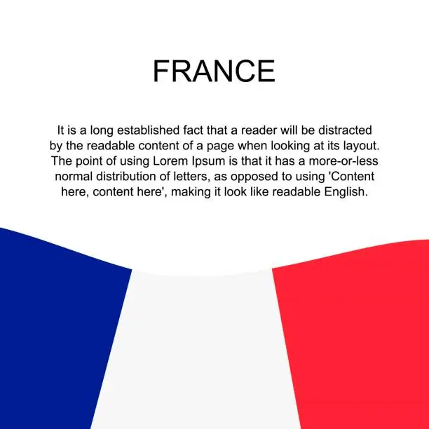 Vector illustration of Flag of France for banner in square white background. France flag with space for text. France square banner with flag . vector illustration