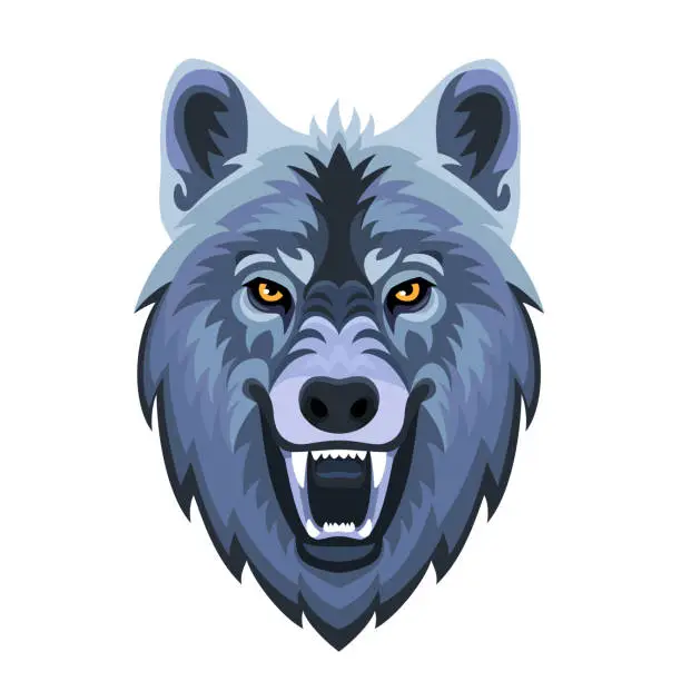 Vector illustration of Angry Wolf Face. Wolf head mascot. Logo design illustration.