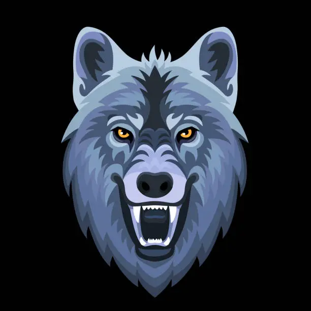 Vector illustration of Angry Wolf Face. Wolf head mascot. Logo design illustration.