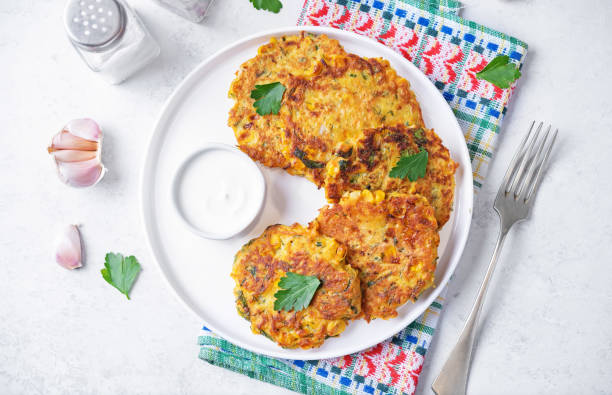 istock Vegetable pancakes with sauce in a plate 1927881144