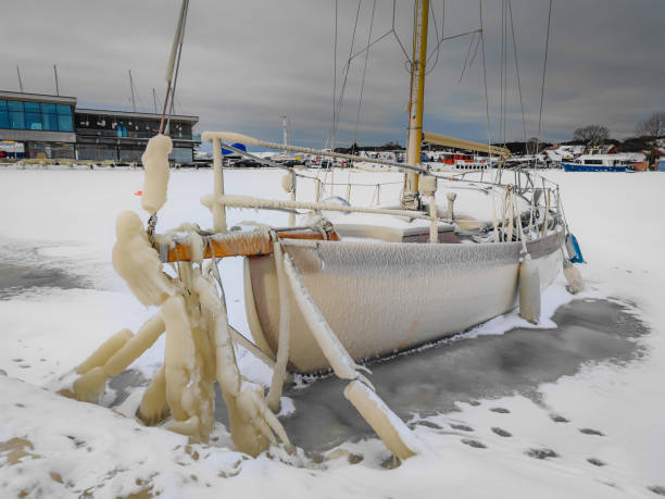 istock Spectacular ice formations on a boat cold and windy day. A natural phenomenon 1927913428