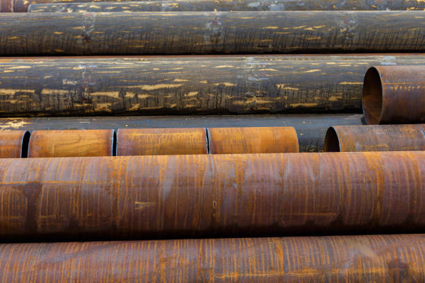 istock metal pipes with rusty streaks, taken on a cloudy day 1927937892