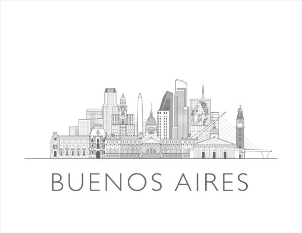 Buenos Aires, Argentina cityscape line art style vector illustration in black and white Buenos Aires  Argentina cityscape line art style vector illustration black and white puente de la mujer stock illustrations