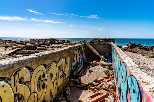 Some graffiti in the ruins near Cabo Raso Lighthouse - Farol do Cabo Raso, Cascais, Portugal