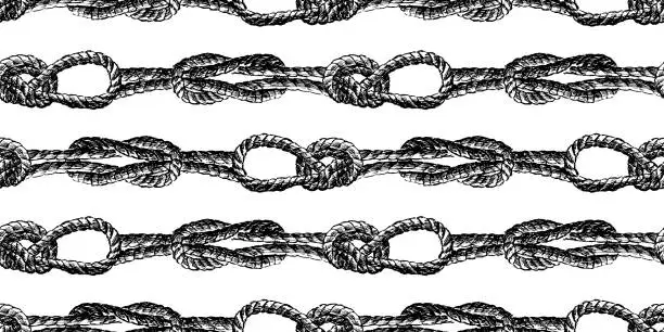 Vector illustration of Seamless pattern of drawn rigging rope tied in sea knots, vector background for wallpaper,paper