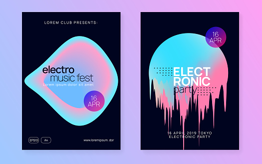 Music Flyer. Futuristic Pattern For Presentation Shape. Modern Electro Fest. Dance And Exhibition Design. Fun Effect For Brochure. Pink And Blue Music Flyer